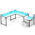 Rolanstar L-Shaped Computer Desk with File Storage