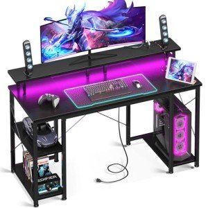 48" LED Gaming Desk with Monitor Stand and Storage