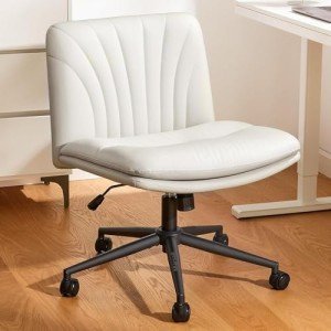 Light Beige Armless Office Desk Chair with Wheels