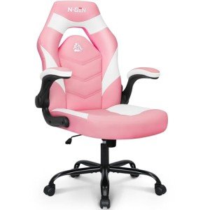 Ergonomic Pink Video Gaming Computer Chair with Lumbar Support