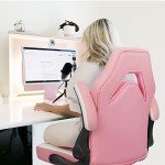 Ergonomic Pink Video Gaming Computer Chair with Lumbar Support