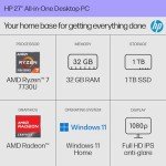 HP 27" All-in-One Desktop PC, Ryzen 7, 32GB RAM