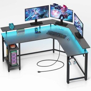 Rolanstar L-Shaped Gaming Desk with LED Lights