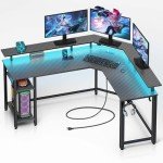 Rolanstar L-Shaped Gaming Desk with LED Lights
