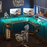 Rolanstar L-Shaped Gaming Desk with LED Lights