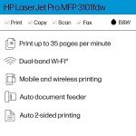 HP LaserJet Pro MFP 3101fdw White Printer