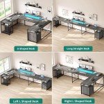 YITAHOME U-Shaped Desk with Power Outlets & LED