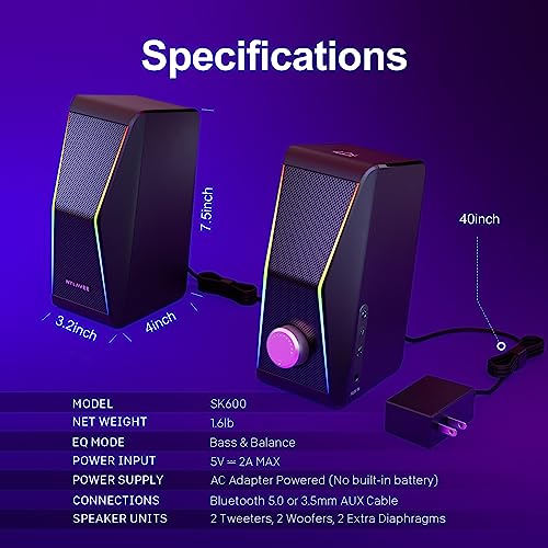 Bluetooth 5.0 Hi-Fi Stereo Computer Speakers