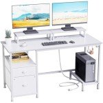 Furologee White Office Desk with Storage & Outlets