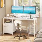 Furologee White Office Desk with Storage & Outlets