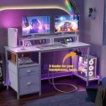 Furologee White Office Desk with Storage & Outlets