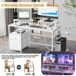 Furologee White Office Desk with Storage & Outlets