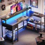 53" Reversible L-Shaped Desk with LED Lights