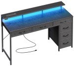 Huuger LED Gaming Desk with Storage and Outlets