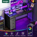 Huuger LED Gaming Desk with Storage and Outlets