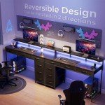 Huuger LED Gaming Desk with Storage and Outlets