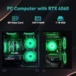 ALCPOK Gaming PC Desktop, Intel Core i5 14400F, RTX 4060, 32GB RAM, 1TB SSD, ARGB Fan, Tower Computer for Gaming and Office