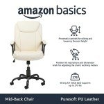 AmazonBasics Classic Puresoft PU-Padded Mid-Back Office Computer Desk Chair with Armrest - Cream