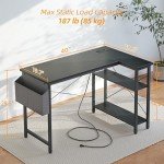 TIQLAB Small Computer Desk with Power Outlets, 40 Inch L Shaped Desk with Reversible Shelves, Gaming Desk Corner Desk Study Writing Table for Home Office Bedroom Living Room, Black