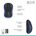 Logitech M185 Wireless Mouse, 2.4GHz with USB Mini Receiver, 12-Month Battery Life, 1000 DPI Optical Tracking, Ambidextrous, Compatible with PC, Mac, Laptop - Blue