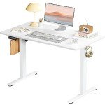 SMUG Standing Desk, Adjustable Height Electric Sit Stand Up Down Computer Table, 40x24 Inch Ergonomic Rising Modern Lift Motorized Gaming Desktop Workstation for Work Home Office, White