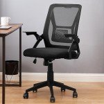 VECELO Mid-Back Swivel Ergonomic Office Chair with Adjustable Arms, Mesh Lumbar Support for Computer Task Work, Black