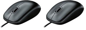 Logitech B100 Corded Mouse, Wired USB Mouse for Computers and Laptops, Right or Left Hand Use - Black (Pack of 2)