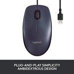 Logitech B100 Corded Mouse, Wired USB Mouse for Computers and Laptops, Right or Left Hand Use - Black (Pack of 2)