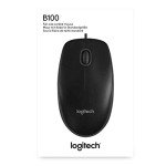 Logitech B100 Corded Mouse, Wired USB Mouse for Computers and Laptops, Right or Left Hand Use - Black (Pack of 2)