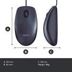 Logitech B100 Corded Mouse, Wired USB Mouse for Computers and Laptops, Right or Left Hand Use - Black (Pack of 2)