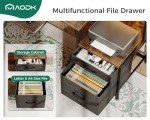 AODK 55" Computer Desk with Fabric File Cabinet and Drawer, Reversible Office Desk with Power Outlet and LED Light, Study Desk with Printer Stand, Keyboard Tray, Monitor Riser and PC Stand, Vintage
