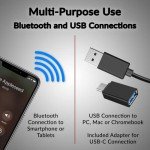 Cyber Acoustics USB & Bluetooth Speaker Bar (CA-2890BT) – USB Powered Speaker with Speakerphone for PC and Bluetooth to Simultaneously Connect to Smartphones, Clamps to Monitor, Convenient Controls