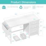 Lufeiya White Computer Desk with Fabric File Drawers Cabinet, 47 Inch Reversible Home Office Desks with Filing Cabinet for Small Space, Modern Writing Table PC Desks, White