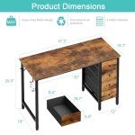 Lufeiya 47 inch Computer Desk with 4 Fabric Drawers, Reversible Writing Work Study Desk for Home Office Bedroom, Modern Simple Student PC Desks, Rustic Brown