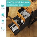 Lufeiya 47 inch Computer Desk with 4 Fabric Drawers, Reversible Writing Work Study Desk for Home Office Bedroom, Modern Simple Student PC Desks, Rustic Brown