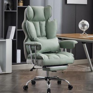 Efomao Desk Office Chair 400LBS, Big and Tall Office Chair, PU Leather Computer Chair, Executive Office Chair with Leg Rest and Lumbar Support, Light Green Office Chair