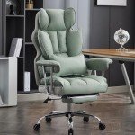 Efomao Desk Office Chair 400LBS, Big and Tall Office Chair, PU Leather Computer Chair, Executive Office Chair with Leg Rest and Lumbar Support, Light Green Office Chair