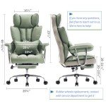 Efomao Desk Office Chair 400LBS, Big and Tall Office Chair, PU Leather Computer Chair, Executive Office Chair with Leg Rest and Lumbar Support, Light Green Office Chair