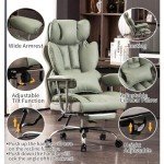 Efomao Desk Office Chair 400LBS, Big and Tall Office Chair, PU Leather Computer Chair, Executive Office Chair with Leg Rest and Lumbar Support, Light Green Office Chair
