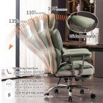 Efomao Desk Office Chair 400LBS, Big and Tall Office Chair, PU Leather Computer Chair, Executive Office Chair with Leg Rest and Lumbar Support, Light Green Office Chair