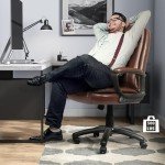 LEMBERI Office Desk Chair, Big and Tall High Back Managerial Executive Computer Chair, Ergonomic Height Adjustable PU Leather Chairs with Cushions Armrest for Long Time Sitting (Brown)
