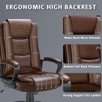 LEMBERI Office Desk Chair, Big and Tall High Back Managerial Executive Computer Chair, Ergonomic Height Adjustable PU Leather Chairs with Cushions Armrest for Long Time Sitting (Brown)