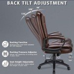LEMBERI Office Desk Chair, Big and Tall High Back Managerial Executive Computer Chair, Ergonomic Height Adjustable PU Leather Chairs with Cushions Armrest for Long Time Sitting (Brown)