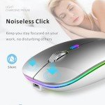 Uiosmuph LED Wireless Mouse, G12 Slim Rechargeable Silent Mouse, 2.4G Portable Optical Computer Mice with USB Receiver and Type C Adapter (Silver)