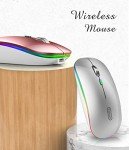 Uiosmuph LED Wireless Mouse, G12 Slim Rechargeable Silent Mouse, 2.4G Portable Optical Computer Mice with USB Receiver and Type C Adapter (Silver)