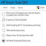 HP Smart Tank 5101 Wireless All-in-One Ink Tank Printer with 2 years of ink included,Print, scan, copy, Best-for-home, Refillable ink tank (1F3Y0A)