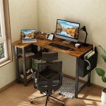 Lufeiya Small L Shaped Desk with Power Outlet Shelves, 40 Inch Reversible Corner Desk for Small Space Home Office, L-Shaped Computer Desk PC Desks with Charging Station, Rustic Brown