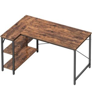 Huuger 47 Inches L Shaped Desk, Computer Desk with Reversible Storage Shelves, Gaming Desk, Corner Desk Home Office Desks, Writing Desk Study Desk with Metal Frame, Rustic Brown