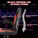 DUMOS Ergonomic Computer Gaming Chair - Home Office Desk with PU Leather Lumbar Support, Height Adjustable Big and Tall Video Game with Flip-up Armrest, Swivel Wheels for Adults and Teens