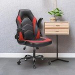 DUMOS Ergonomic Computer Gaming Chair - Home Office Desk with PU Leather Lumbar Support, Height Adjustable Big and Tall Video Game with Flip-up Armrest, Swivel Wheels for Adults and Teens